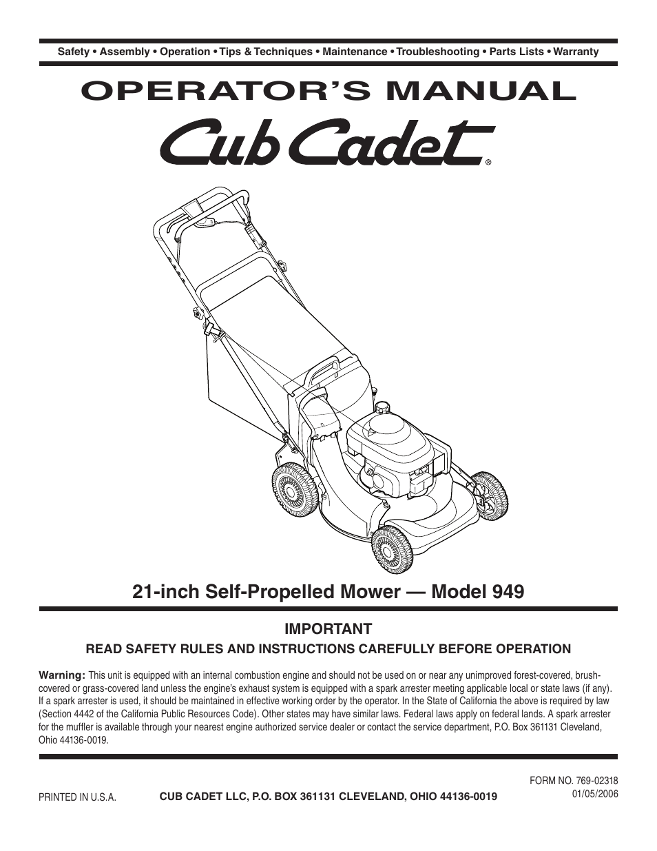 Cub Cadet 949 User Manual | 20 pages