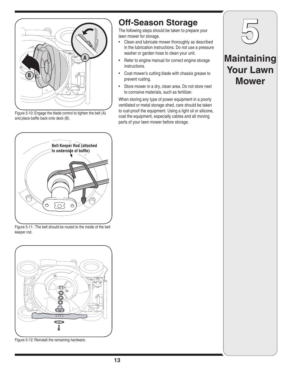 Maintaining your lawn mower, Off-season storage | Cub Cadet 949 User Manual | Page 13 / 20