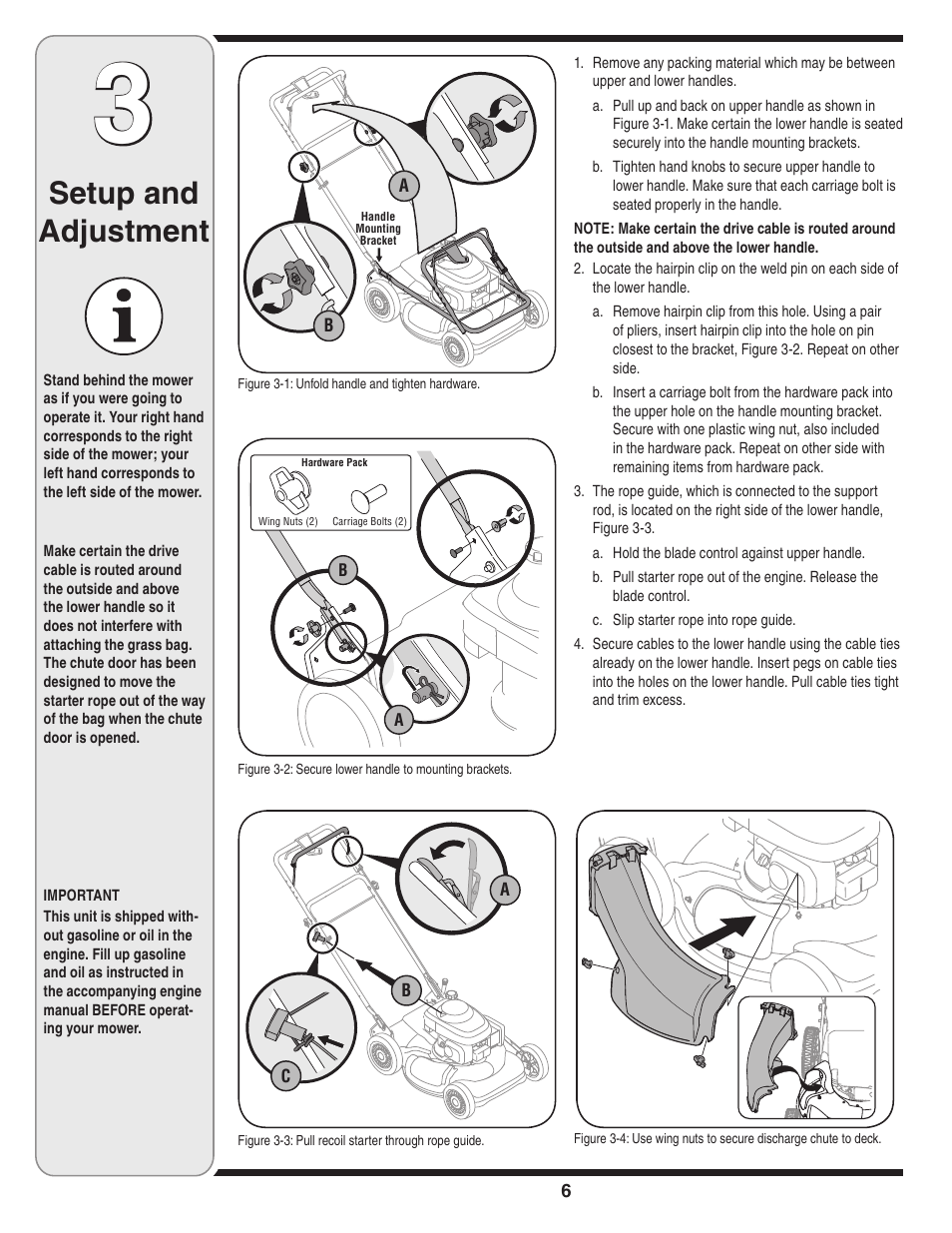 Setup and adjustment | Cub Cadet 949 User Manual | Page 6 / 20