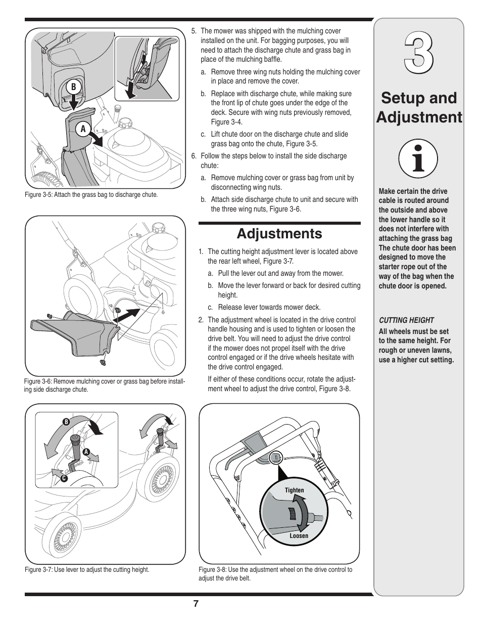 Setup and adjustment, Adjustments | Cub Cadet 949 User Manual | Page 7 / 20