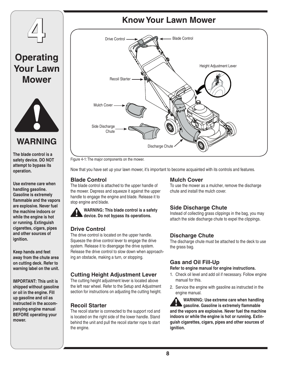 Operating your lawn mower, Warning, Know your lawn mower | Cub Cadet 949 User Manual | Page 8 / 20