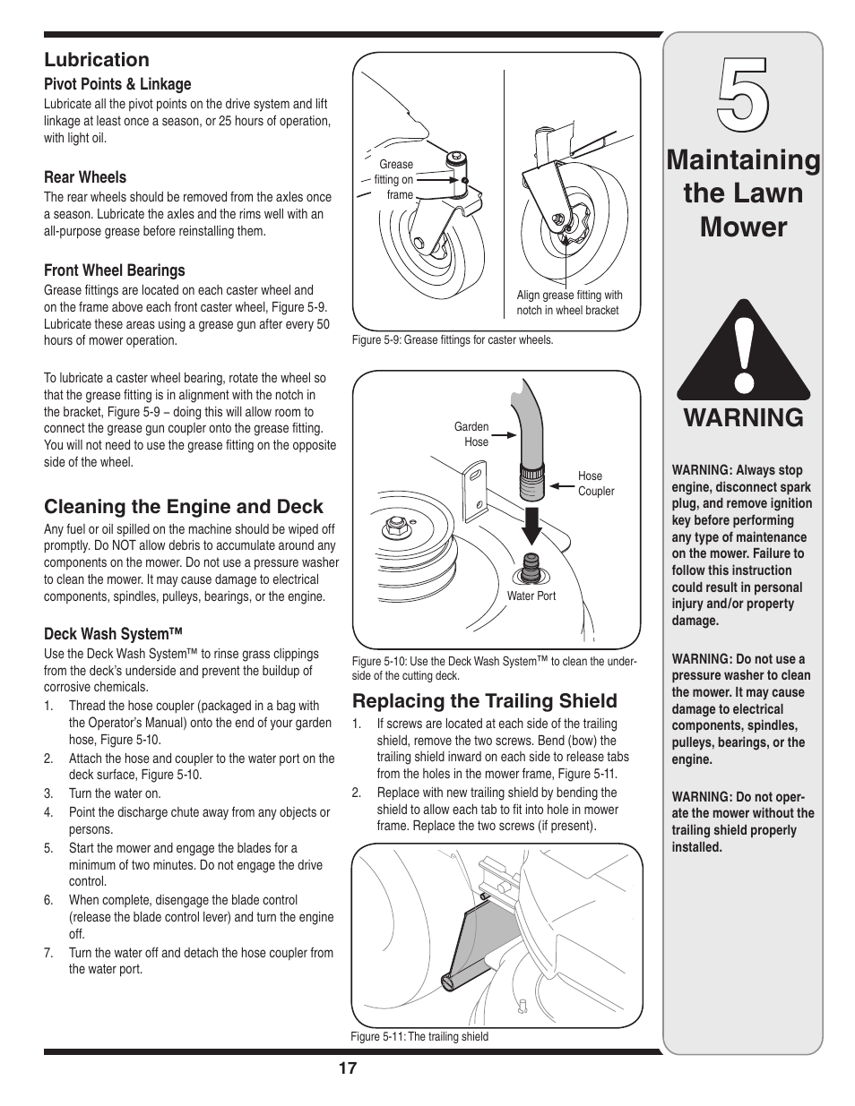 Maintaining the lawn mower, Warning | Cub Cadet Time Save User Manual | Page 17 / 28