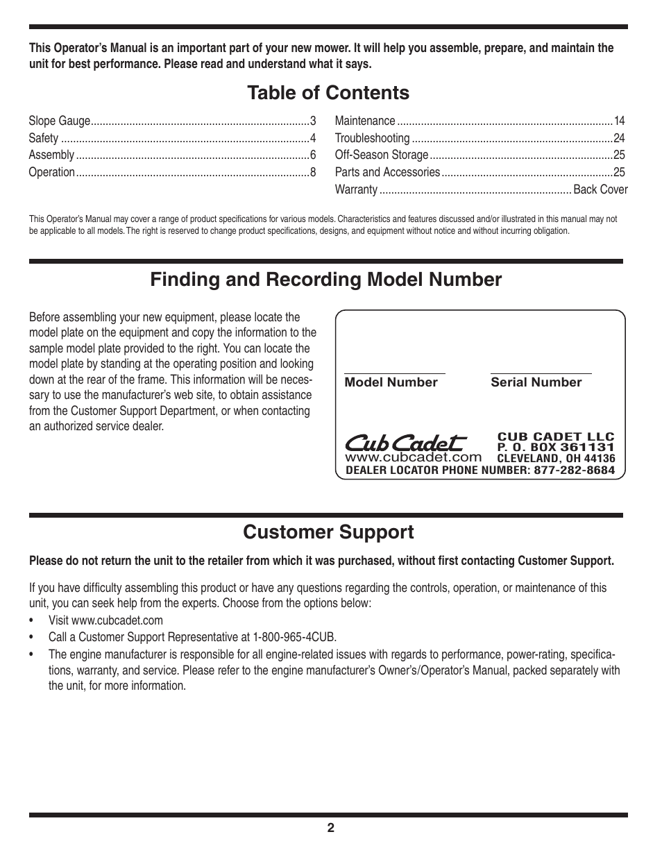 Cub Cadet Time Save User Manual | Page 2 / 28