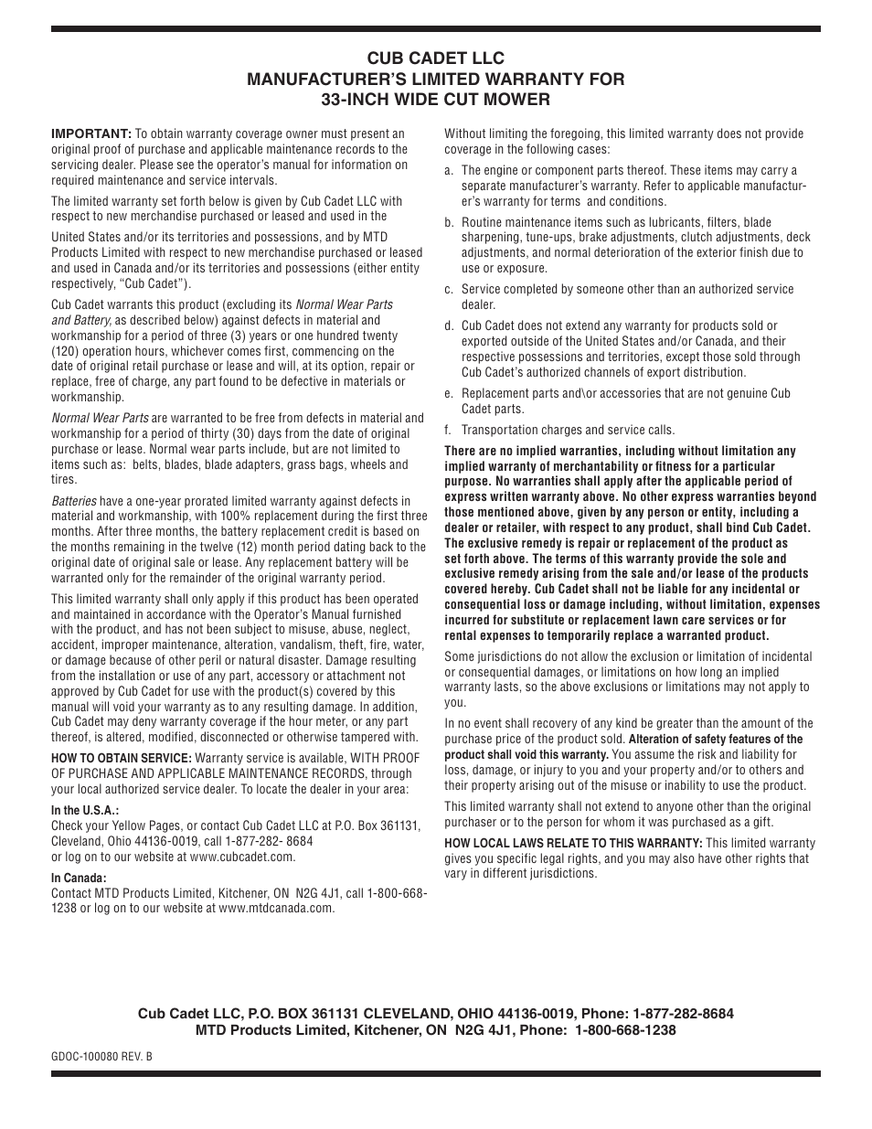 Cub Cadet Time Save User Manual | Page 28 / 28