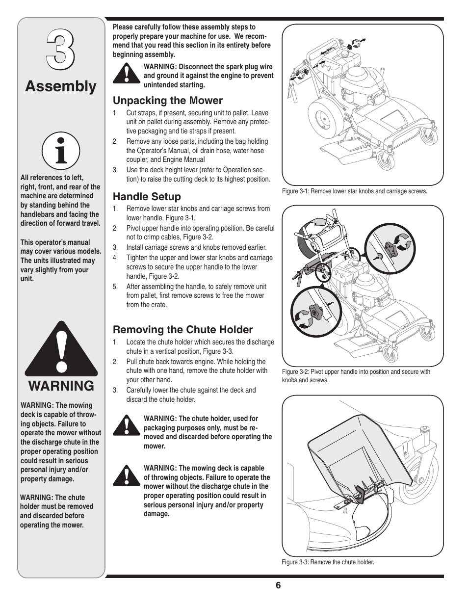 Assembly, Warning | Cub Cadet Time Save User Manual | Page 6 / 28