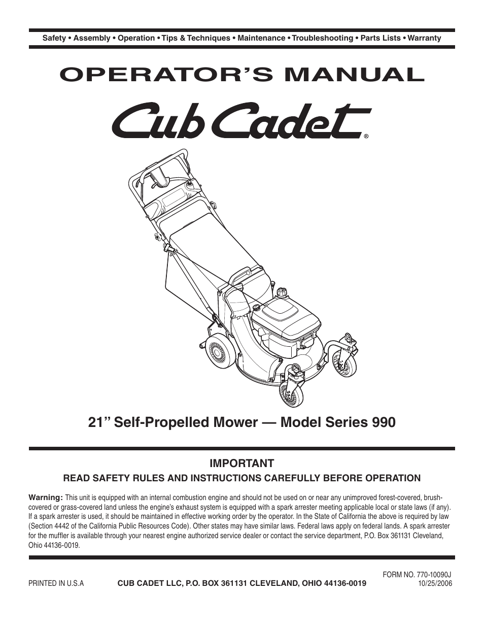 Cub Cadet 990 User Manual | 24 pages