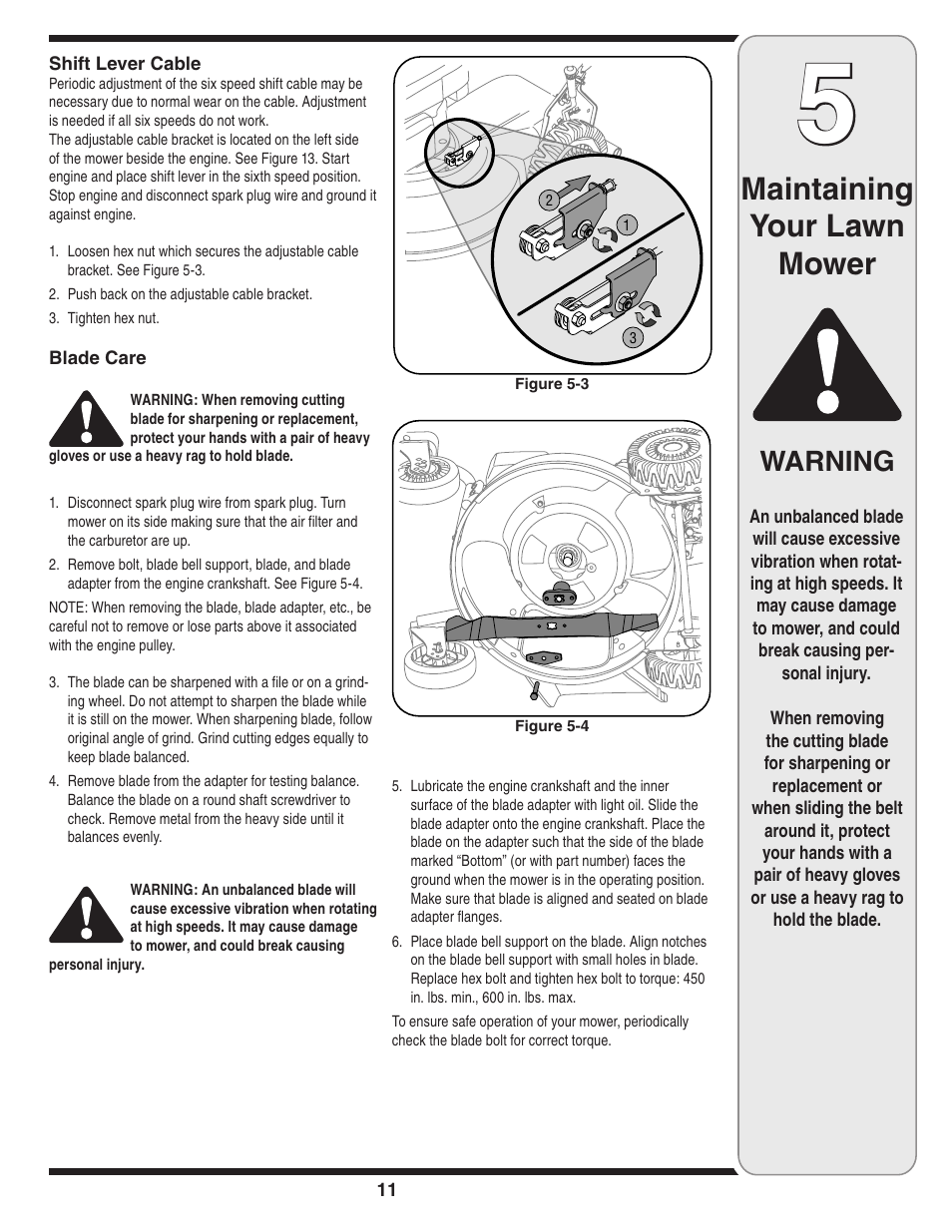 Maintaining your lawn mower, Warning | Cub Cadet 990 User Manual | Page 11 / 24