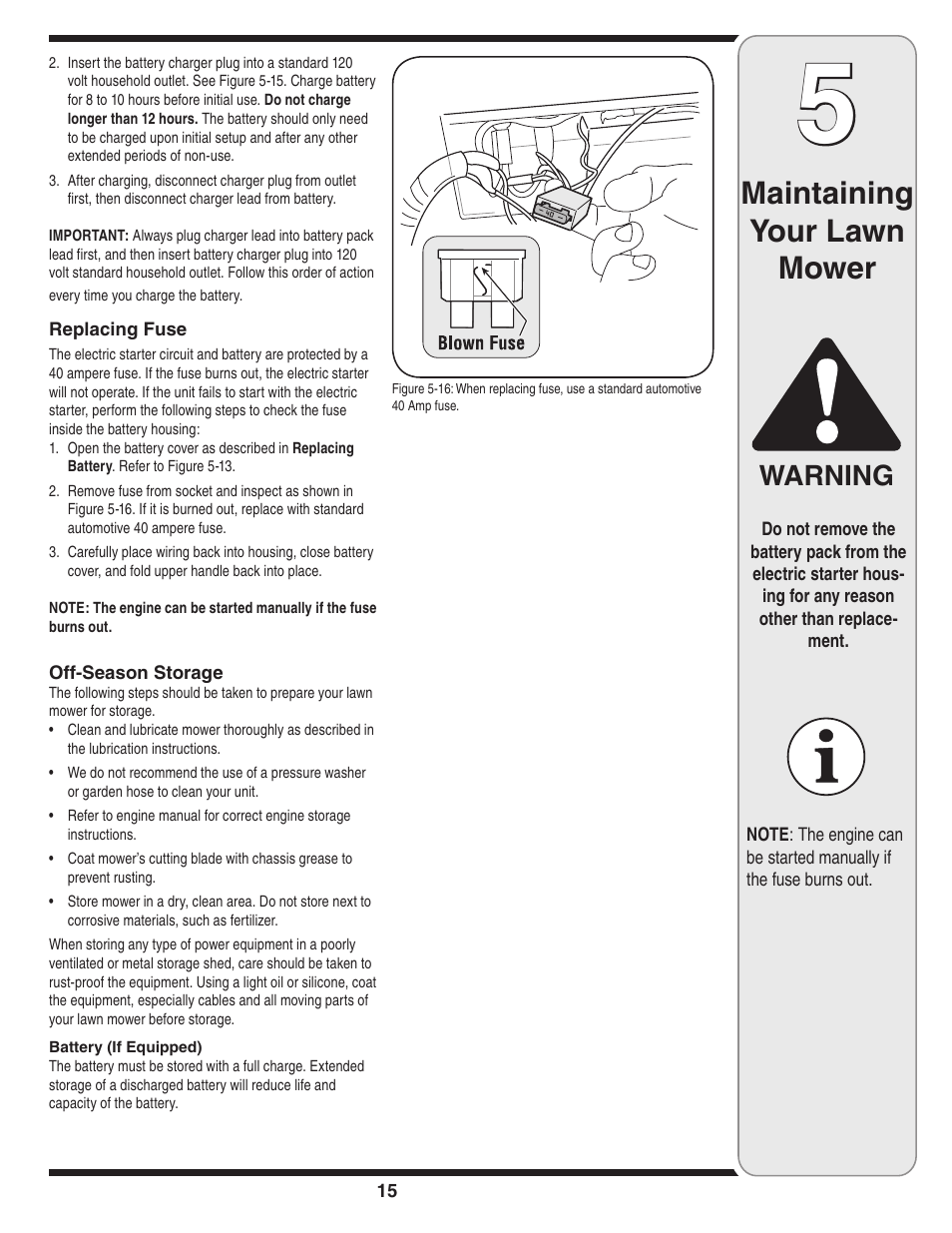 Maintaining your lawn mower, Warning | Cub Cadet 990 User Manual | Page 15 / 24