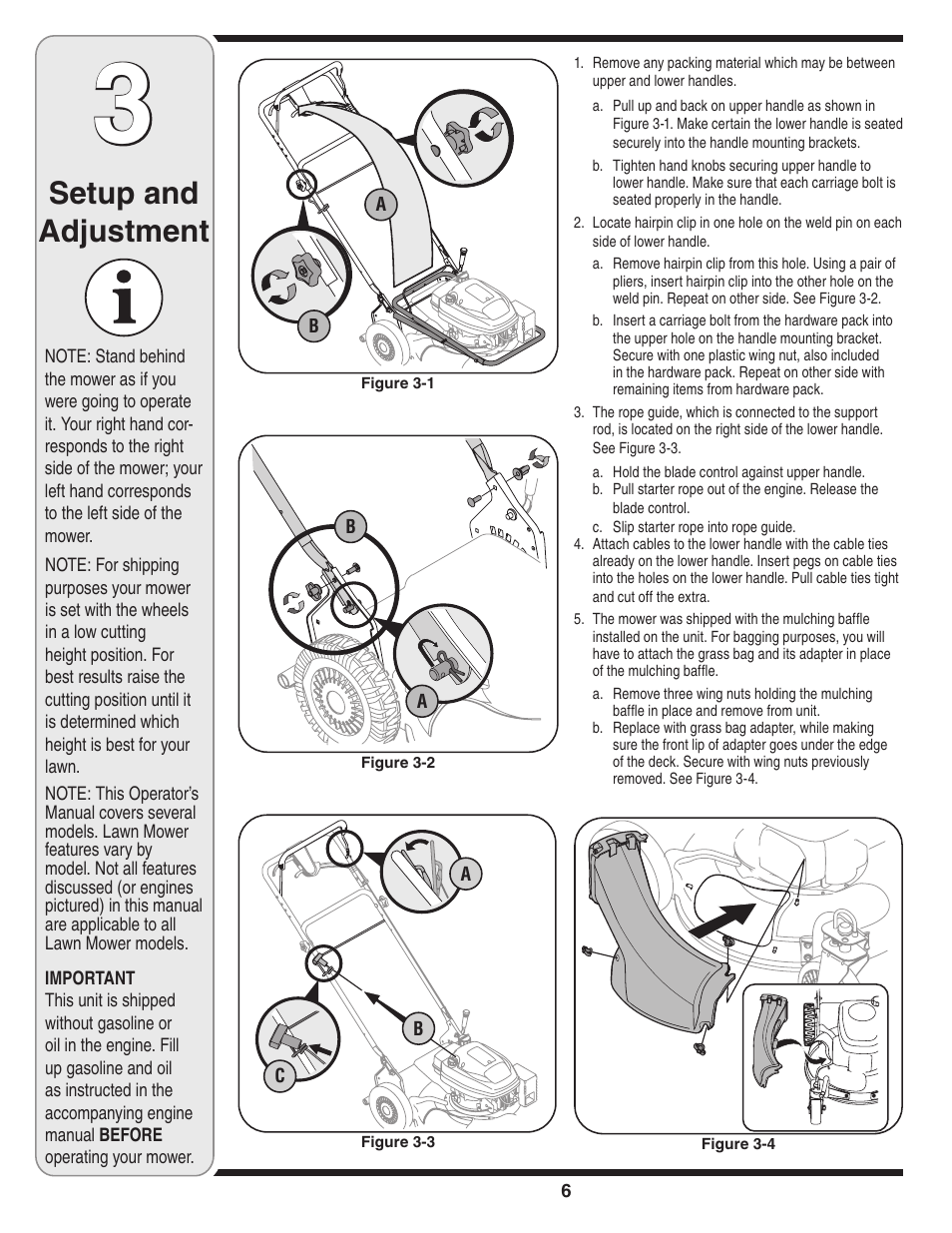 Setup and adjustment | Cub Cadet 990 User Manual | Page 6 / 24