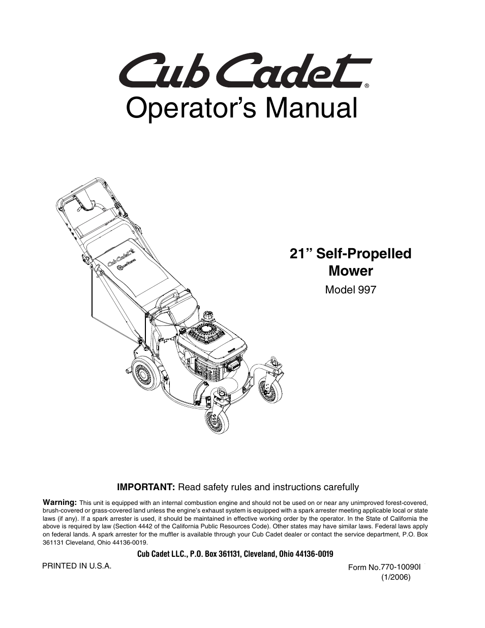 Cub Cadet 997 User Manual | 36 pages