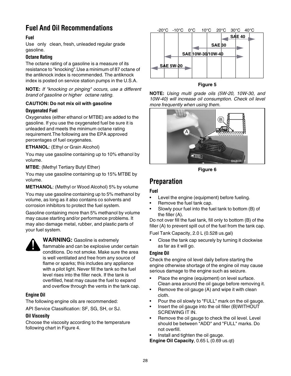 Fuel and oil recommendations, Preparation | Cub Cadet 997 User Manual | Page 28 / 36