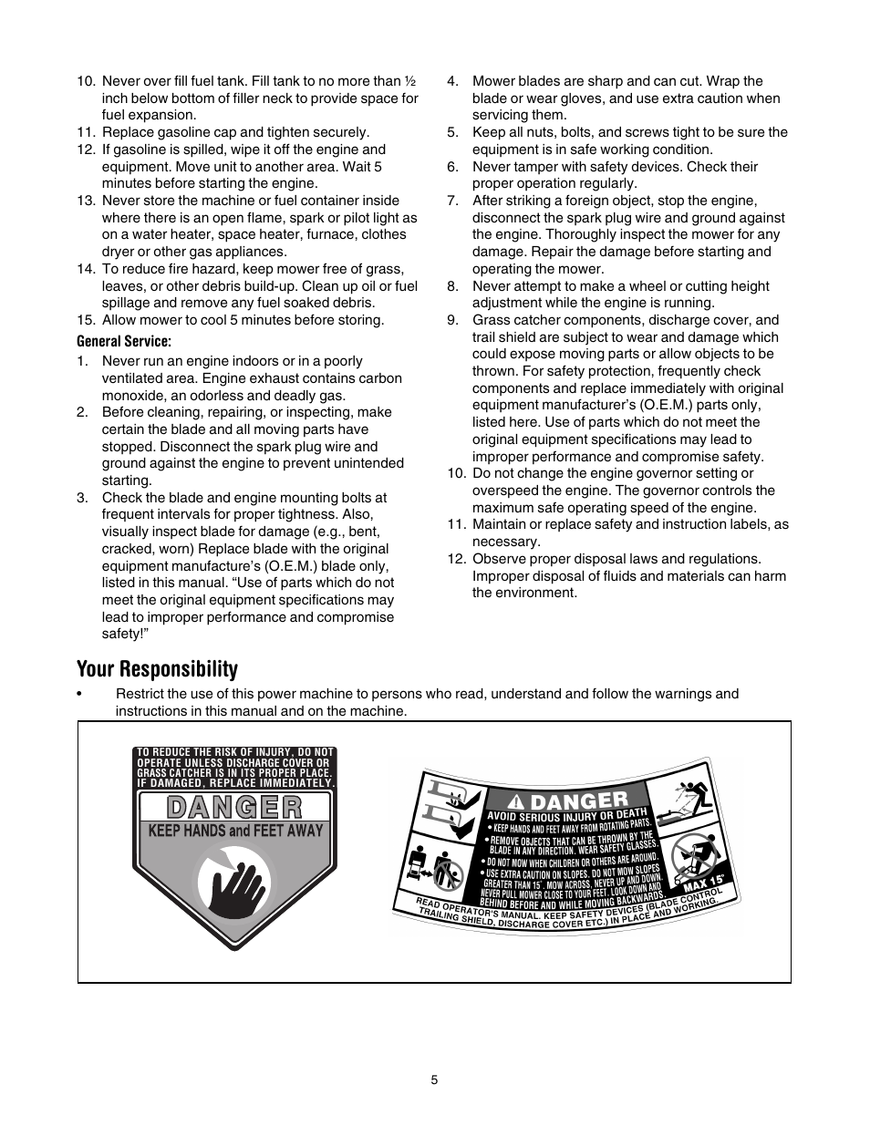 Your responsibility | Cub Cadet 997 User Manual | Page 5 / 36