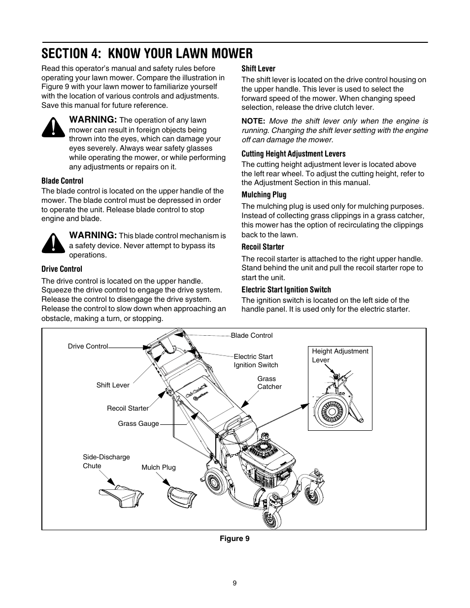 Section 4: know your lawn mower | Cub Cadet 997 User Manual | Page 9 / 36