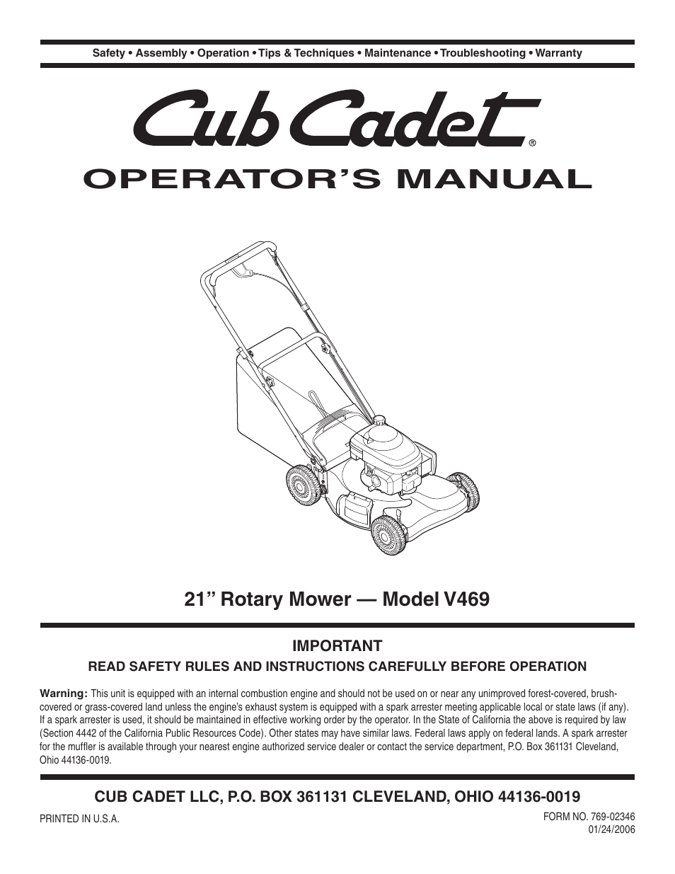 Cub Cadet V469 User Manual | 20 pages