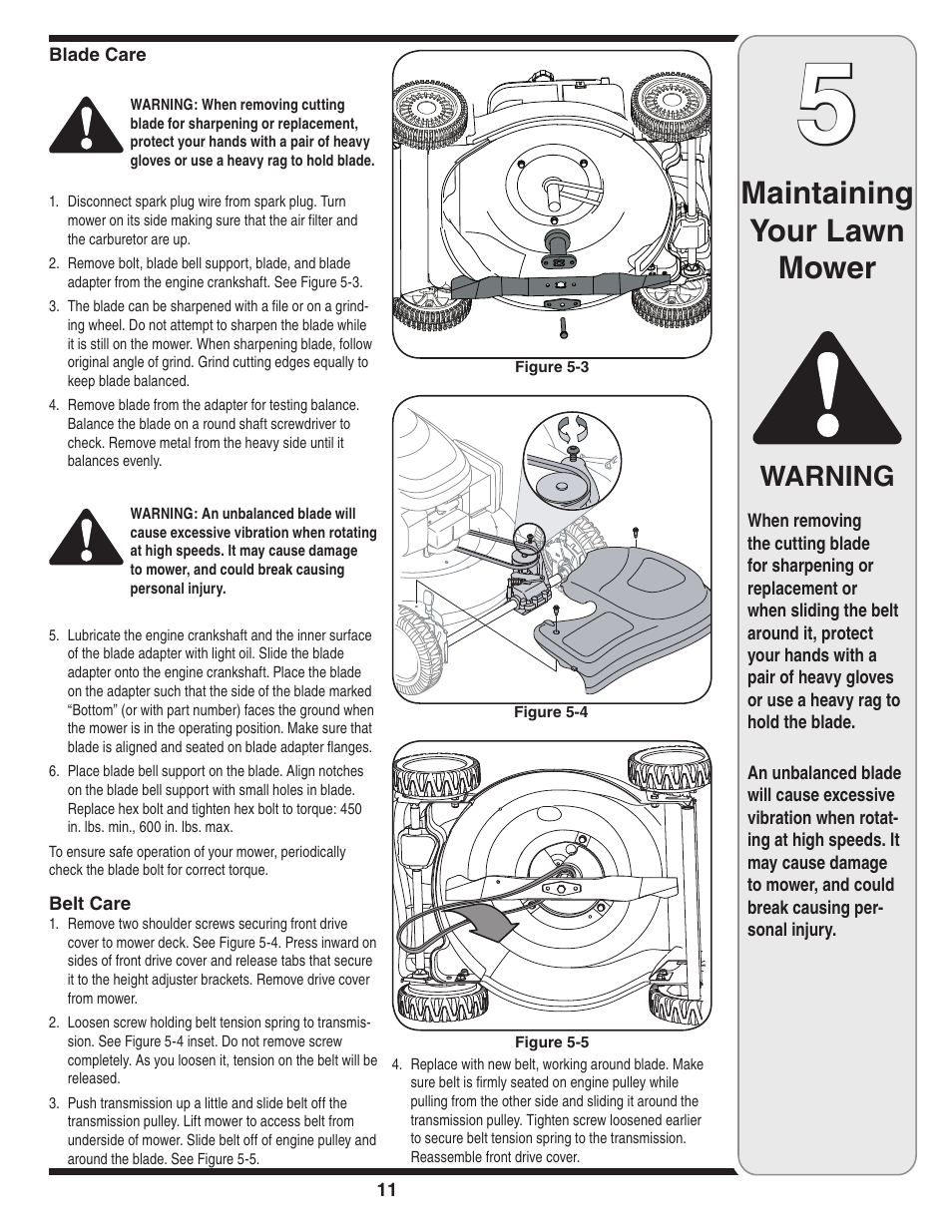 Maintaining your lawn mower, Warning | Cub Cadet V469 User Manual | Page 11 / 20