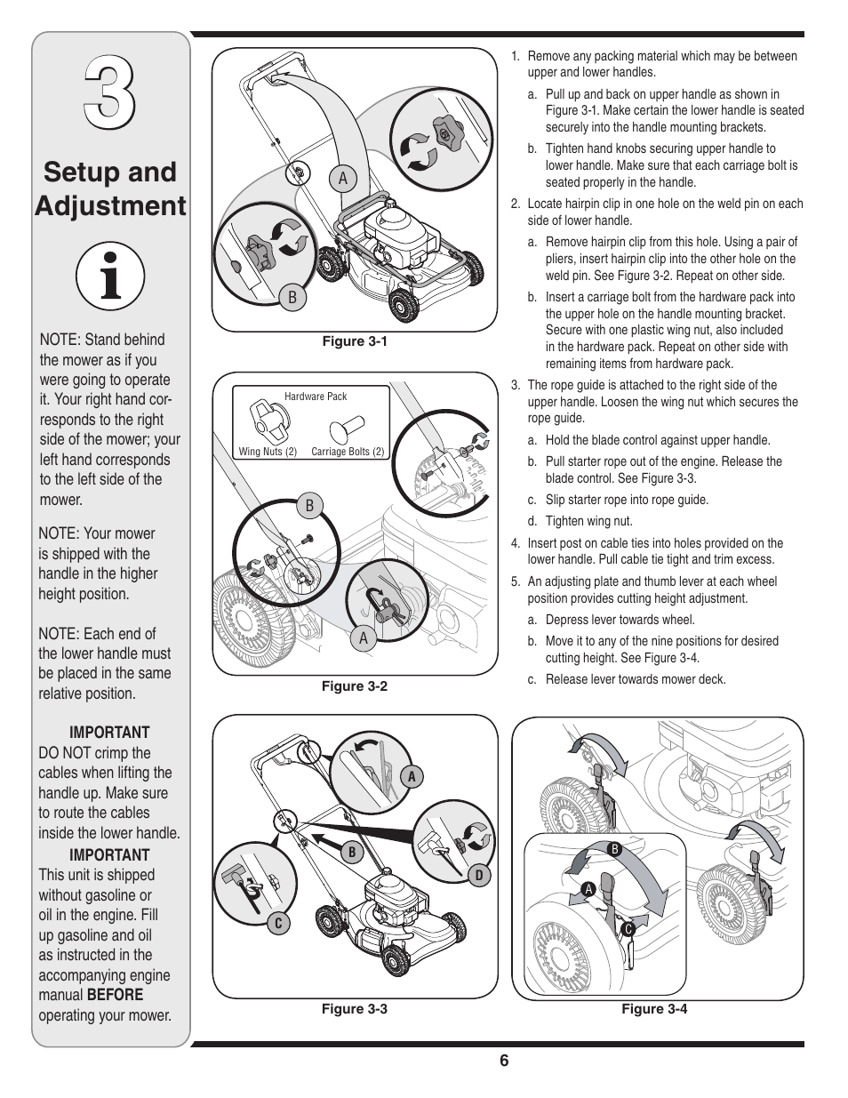 Setup and adjustment | Cub Cadet V469 User Manual | Page 6 / 20