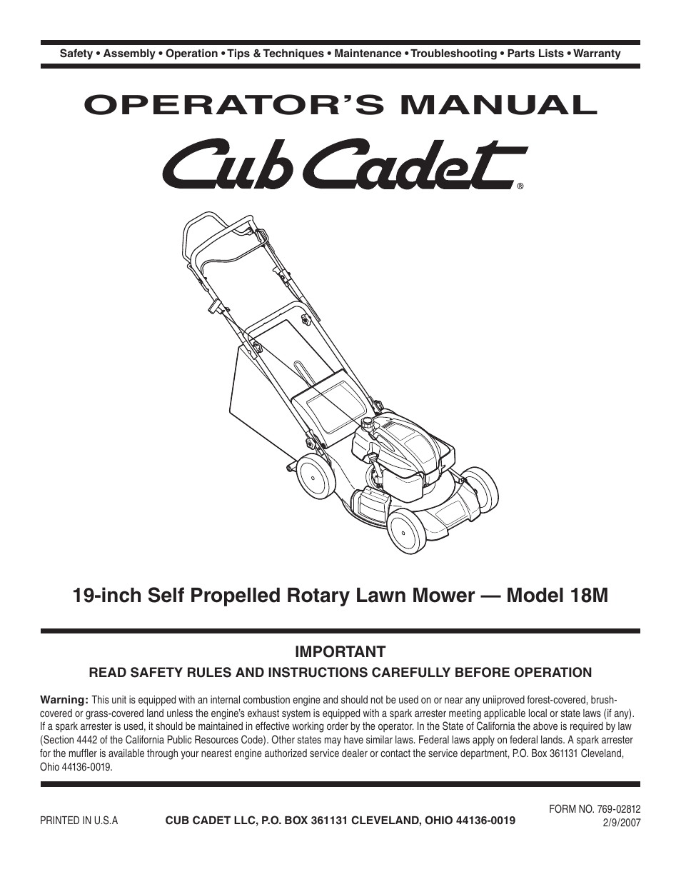 Cub Cadet 18M User Manual | 32 pages