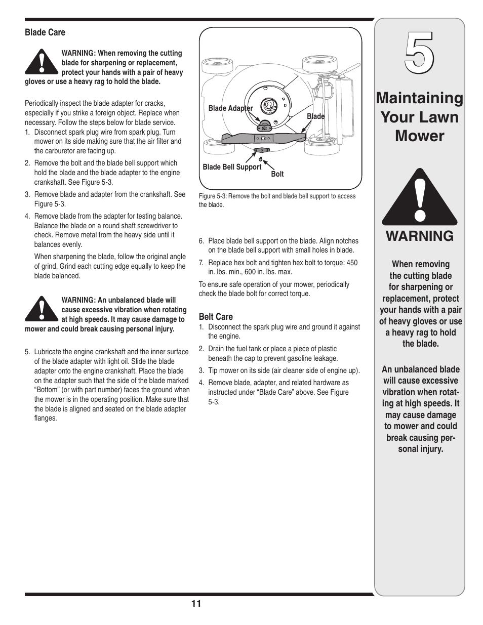 Maintaining your lawn mower, Warning | Cub Cadet 18M User Manual | Page 11 / 32