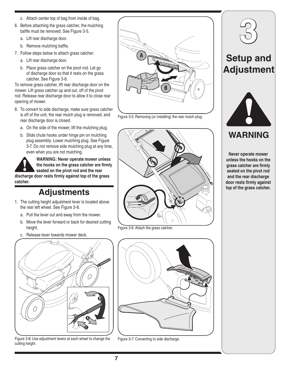 Setup and adjustment, Warning, Adjustments | Cub Cadet 18M User Manual | Page 7 / 32