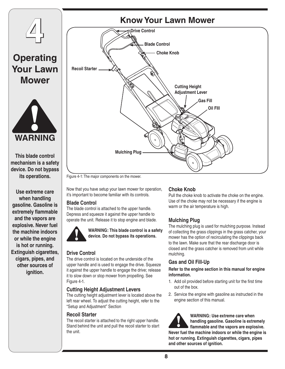 Operating your lawn mower, Know your lawn mower, Warning | Cub Cadet 18M User Manual | Page 8 / 32