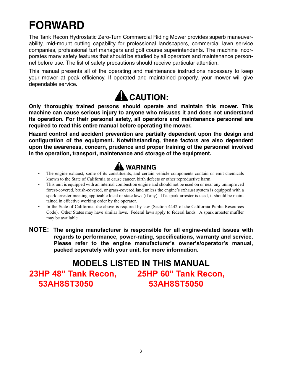 Forward, Caution | Cub Cadet 6 Fabricated Deck User Manual | Page 3 / 32