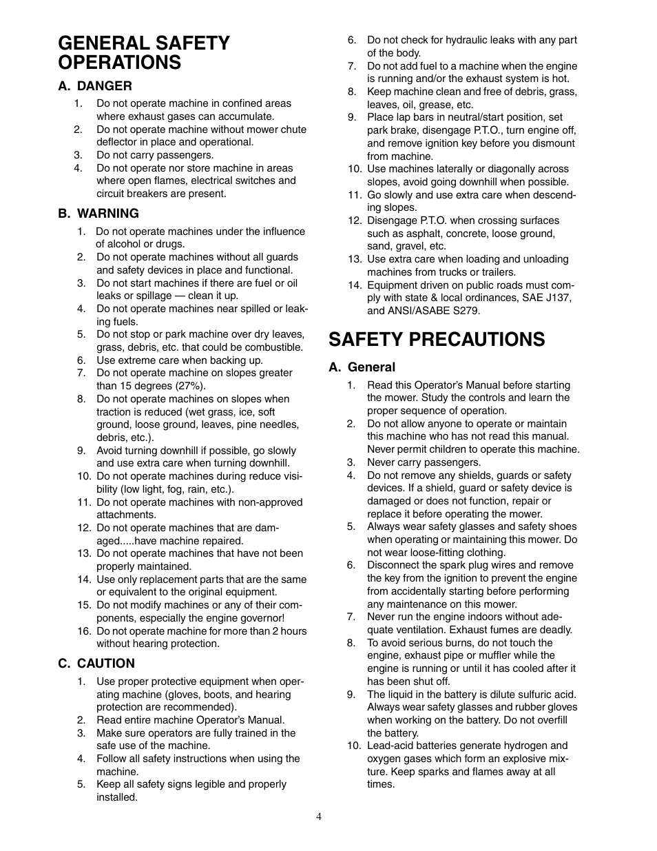 General safety operations, Safety precautions | Cub Cadet 6 Fabricated Deck User Manual | Page 4 / 32