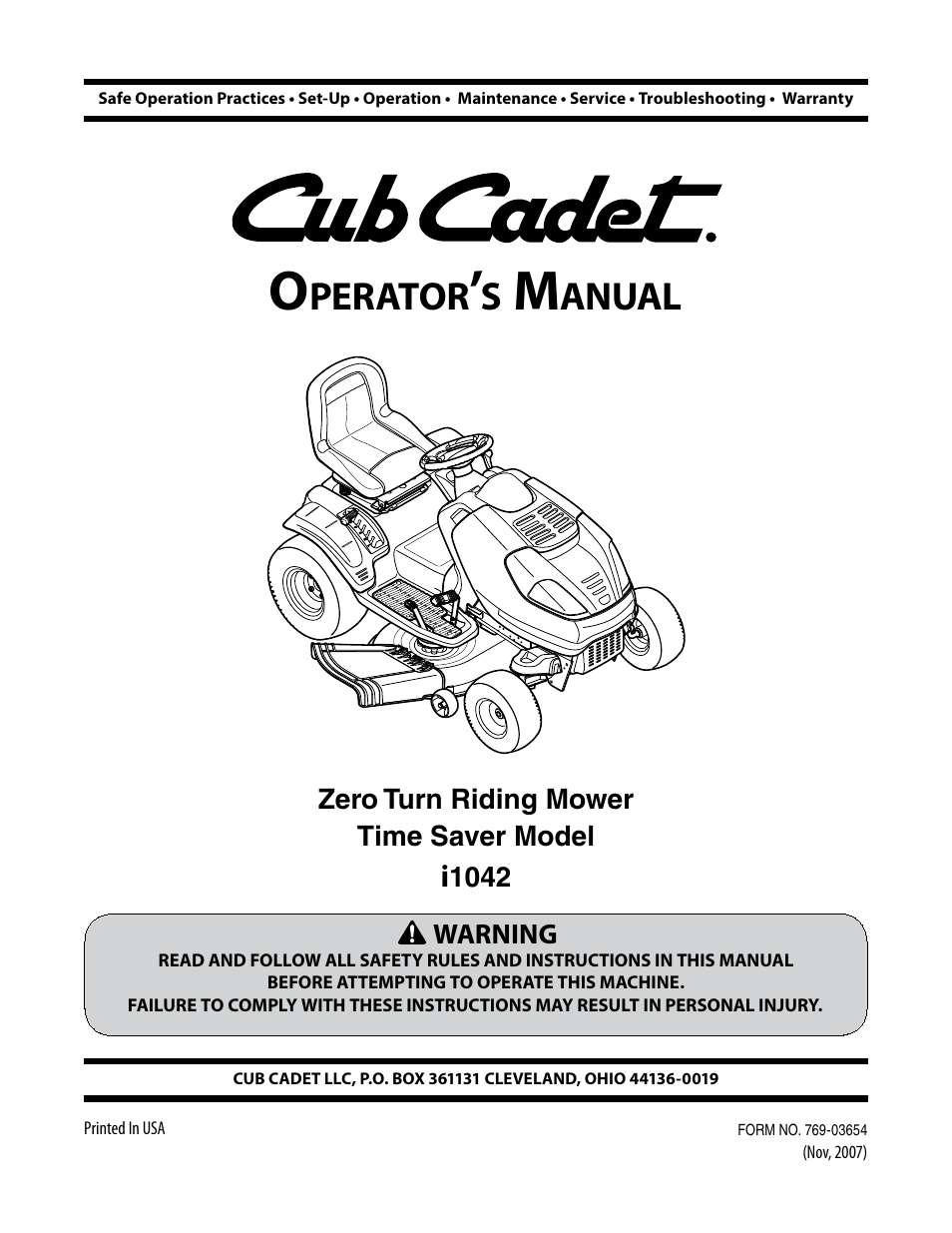 Cub Cadet I1042 User Manual | 56 pages