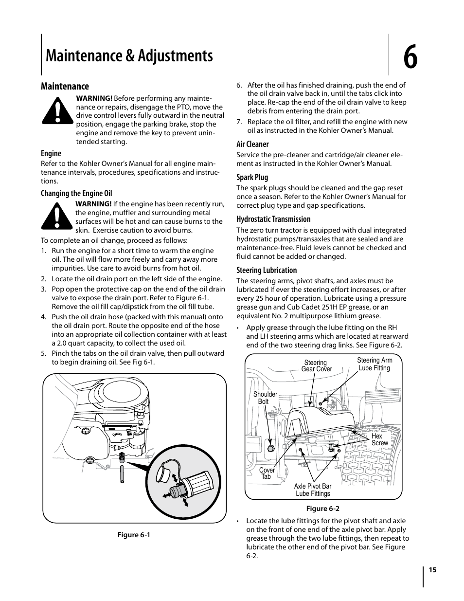 Maintenance & adjustments, Maintenance | Cub Cadet I1042 User Manual | Page 15 / 56