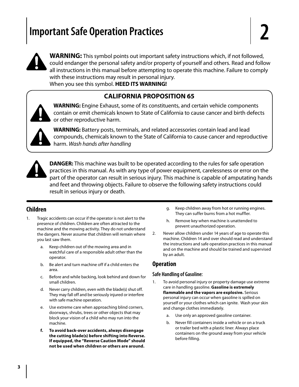 Important safe operation practices | Cub Cadet I1042 User Manual | Page 3 / 56