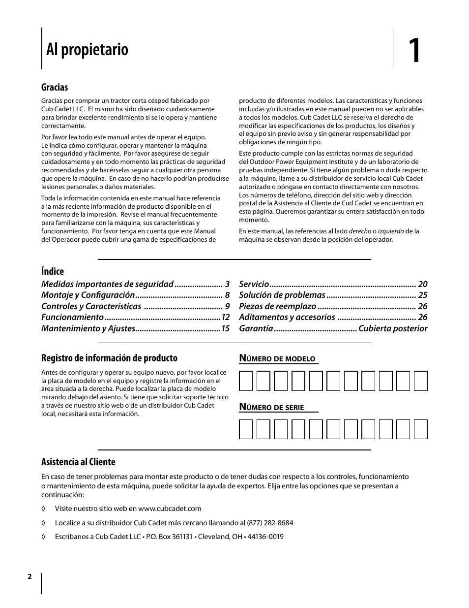 Al propietario | Cub Cadet I1042 User Manual | Page 30 / 56