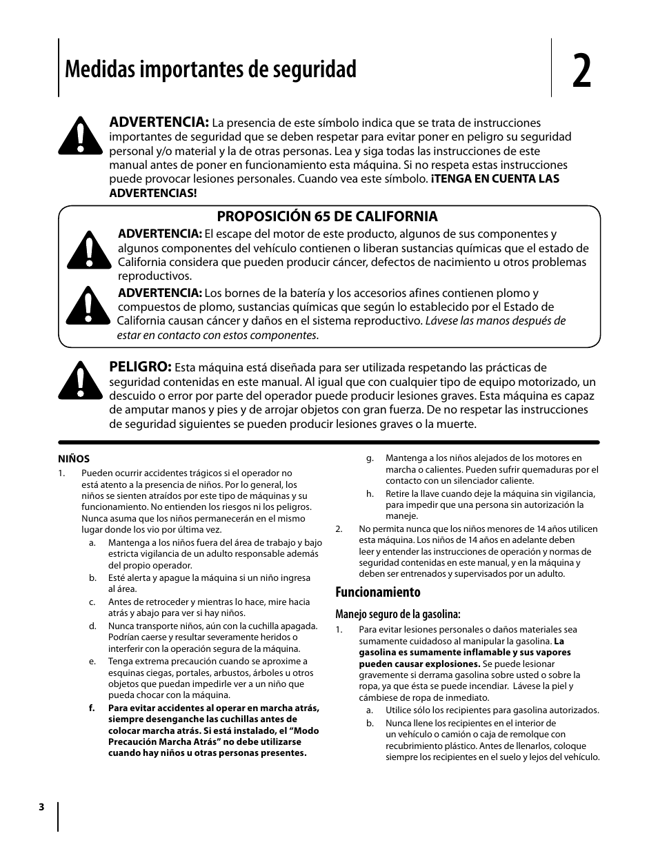 Medidas importantes de seguridad | Cub Cadet I1042 User Manual | Page 31 / 56