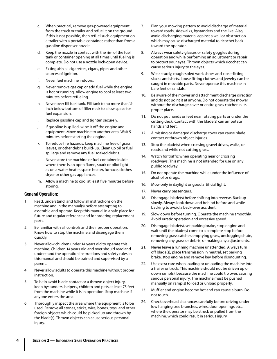 General operation | Cub Cadet I1042 User Manual | Page 4 / 56