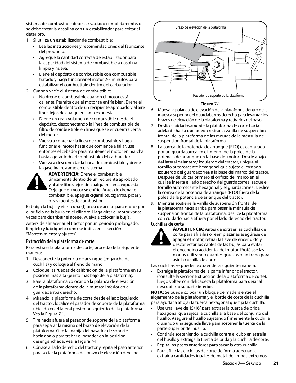 Extracción de la plataforma de corte, Cuchillas de corte | Cub Cadet I1042 User Manual | Page 49 / 56