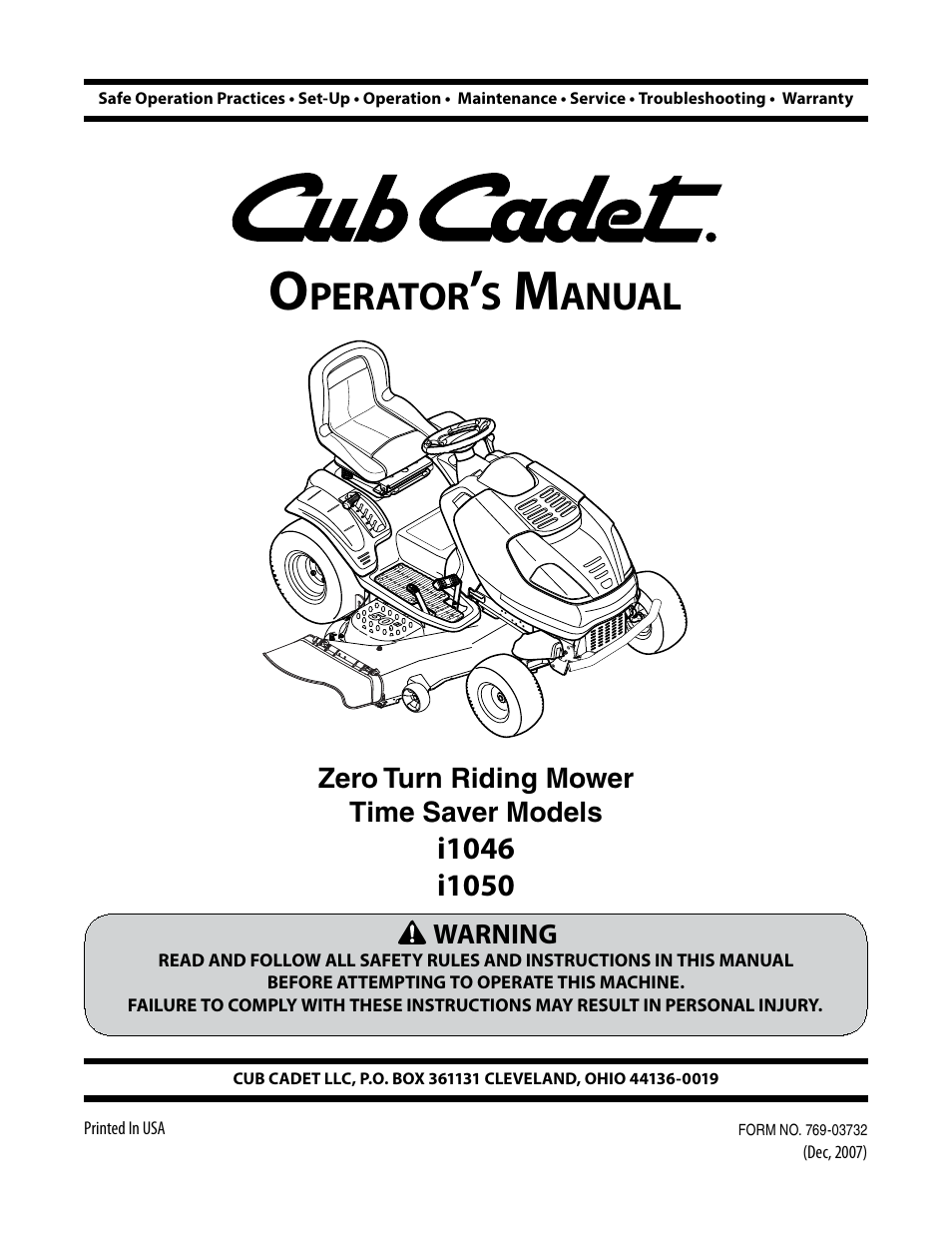 Cub Cadet i1050 User Manual | 32 pages