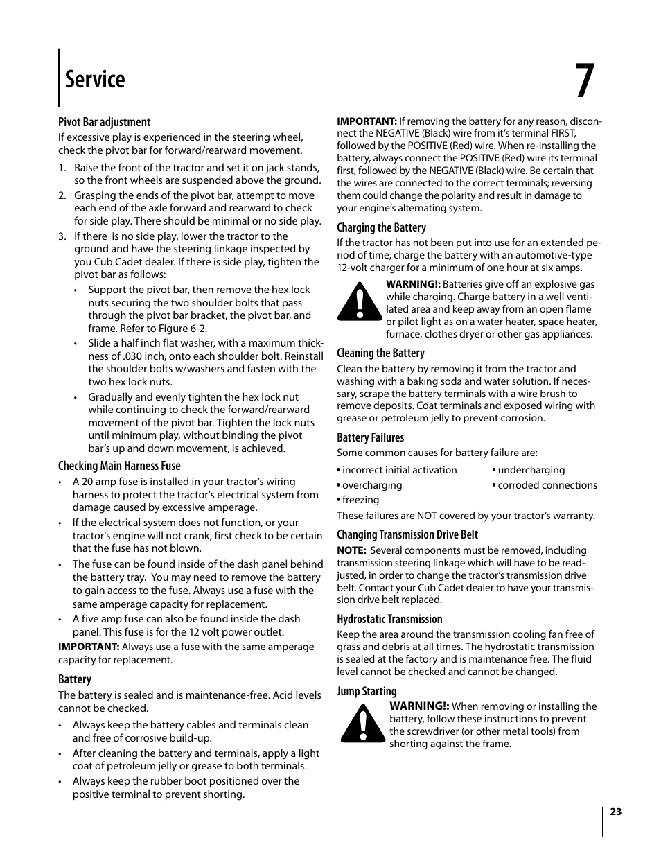 Service | Cub Cadet i1050 User Manual | Page 23 / 32