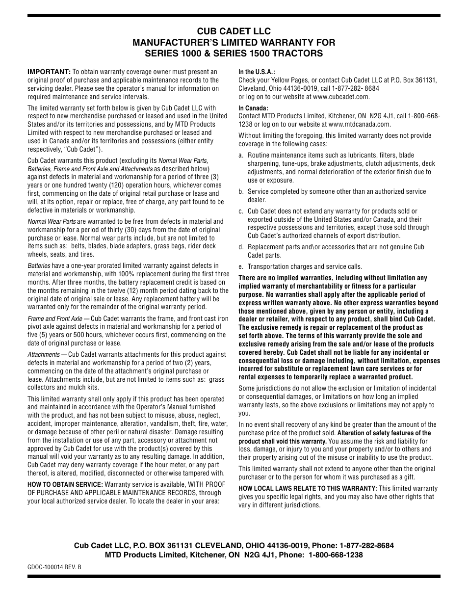 Cub Cadet i1050 User Manual | Page 32 / 32