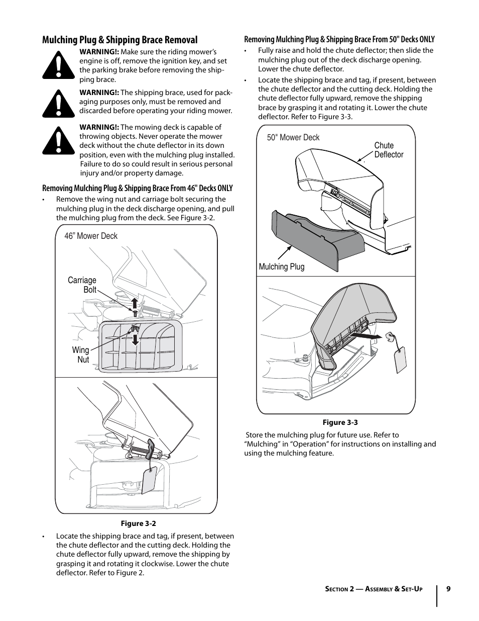 Mulching plug & shipping brace removal | Cub Cadet i1050 User Manual | Page 9 / 32