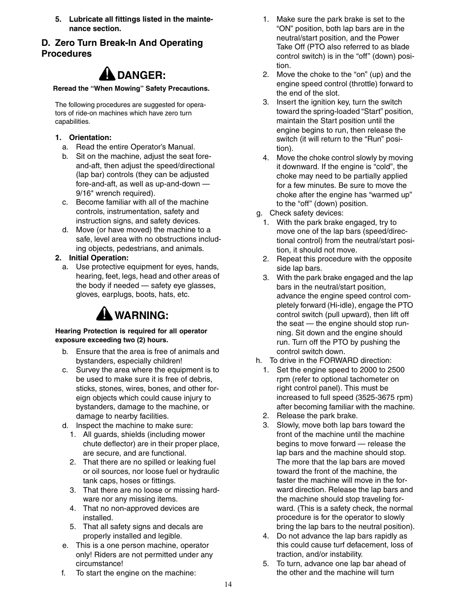 Danger, Warning | Cub Cadet 23HP Z-Force 50 User Manual | Page 14 / 32