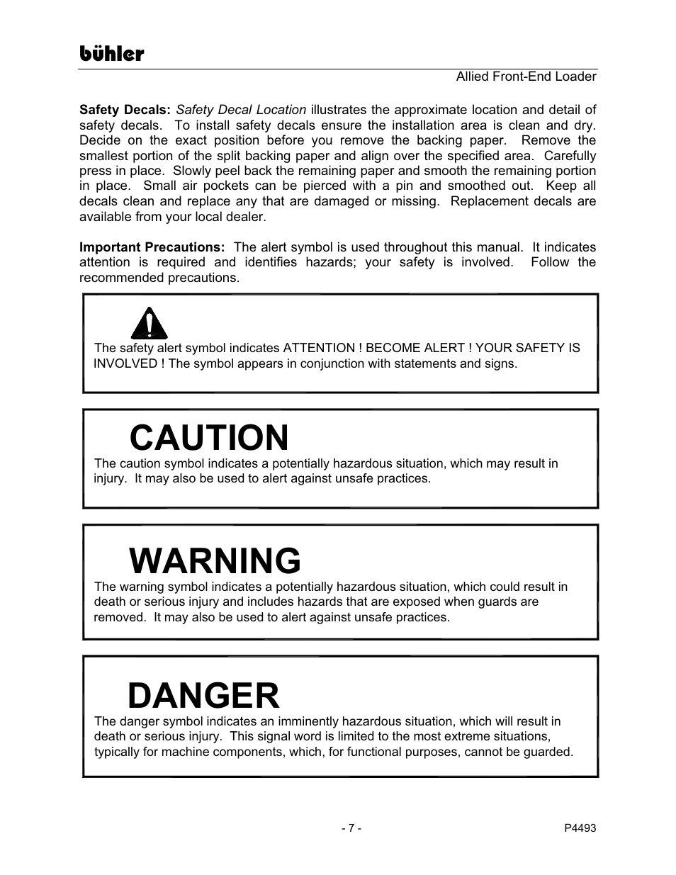 Caution warning, Danger, Bühler | Buhler 2895E User Manual | Page 9 / 46