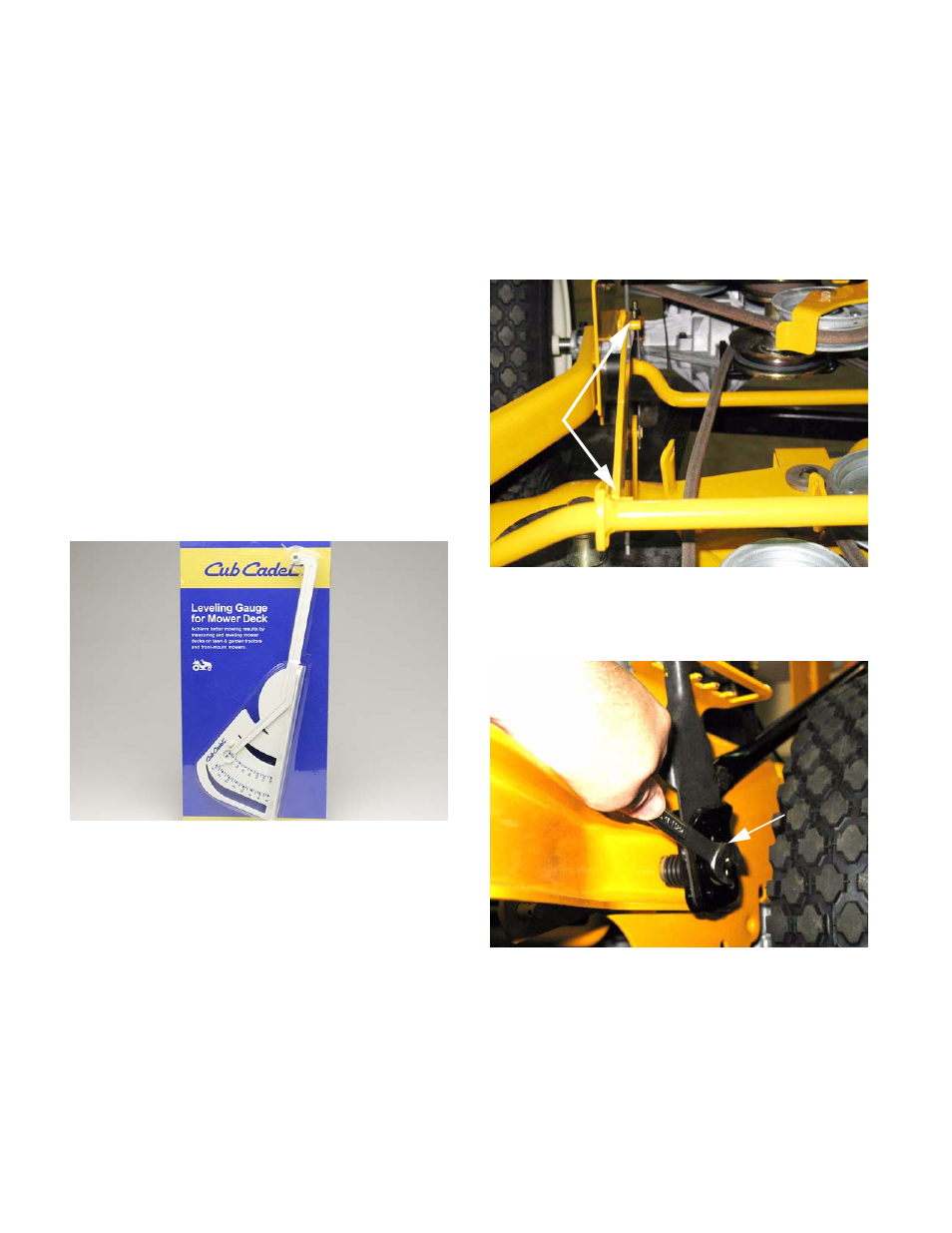 Leveling the deck, Deck lift shaft and lever | Cub Cadet 33" Wide Area User Manual | Page 28 / 29