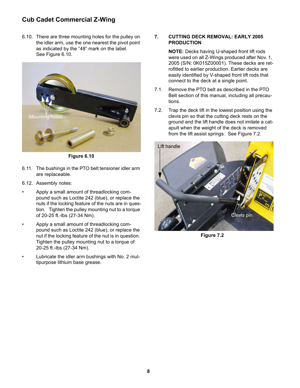 Cutting deck removal: early 2005 production, Cub cadet commercial z-wing | Cub Cadet Z-Wing User Manual | Page 12 / 88