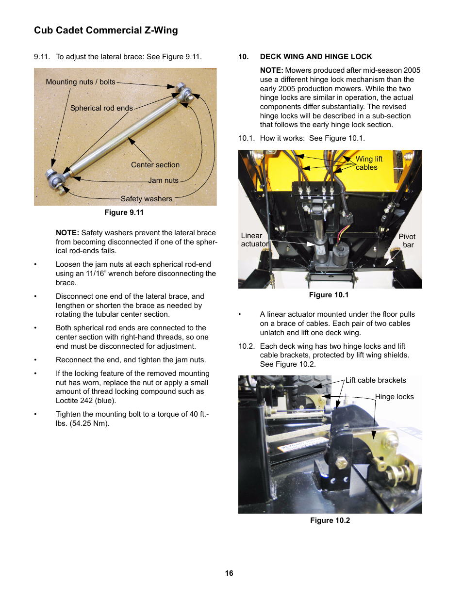 Deck wing and hinge lock, Cub cadet commercial z-wing | Cub Cadet Z-Wing User Manual | Page 20 / 88