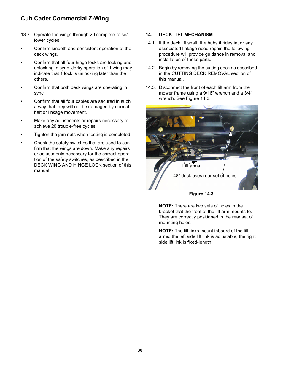 Deck lift mechanism, Cub cadet commercial z-wing | Cub Cadet Z-Wing User Manual | Page 34 / 88