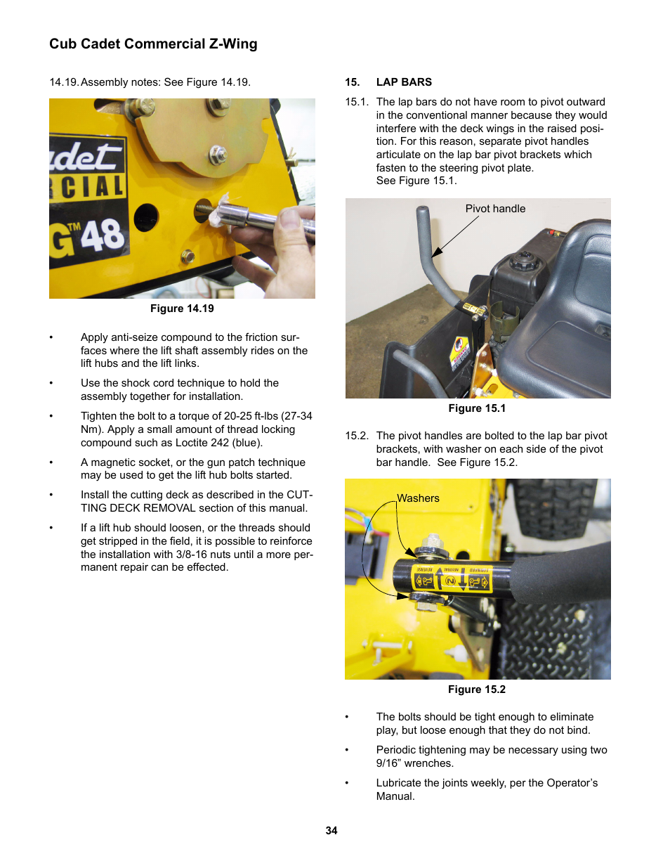 Lap bars, Cub cadet commercial z-wing | Cub Cadet Z-Wing User Manual | Page 38 / 88