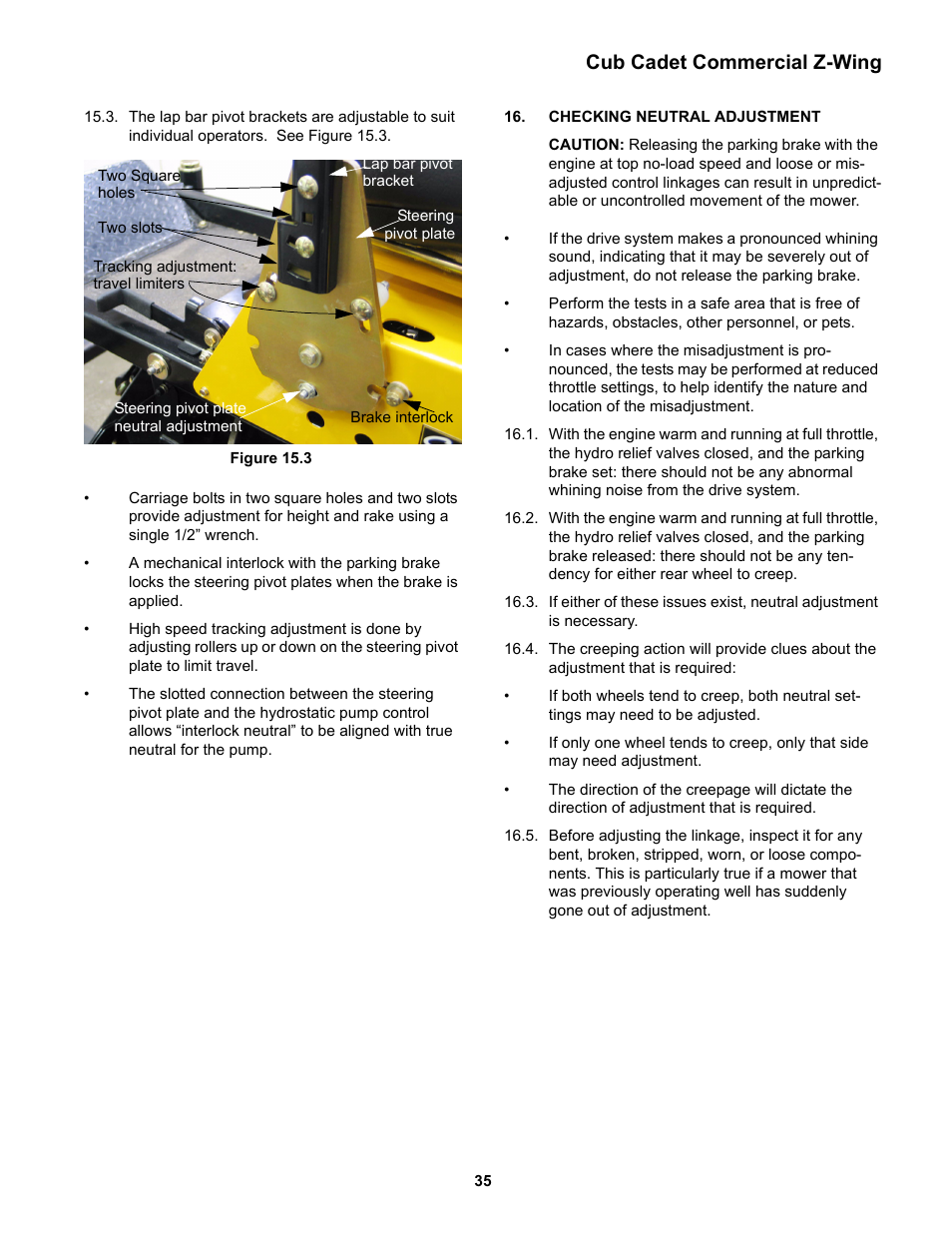 Checking neutral adjustment, Cub cadet commercial z-wing | Cub Cadet Z-Wing User Manual | Page 39 / 88