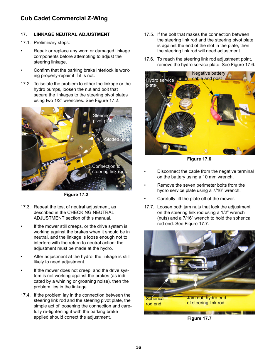 Linkage neutral adjustment, Cub cadet commercial z-wing | Cub Cadet Z-Wing User Manual | Page 40 / 88