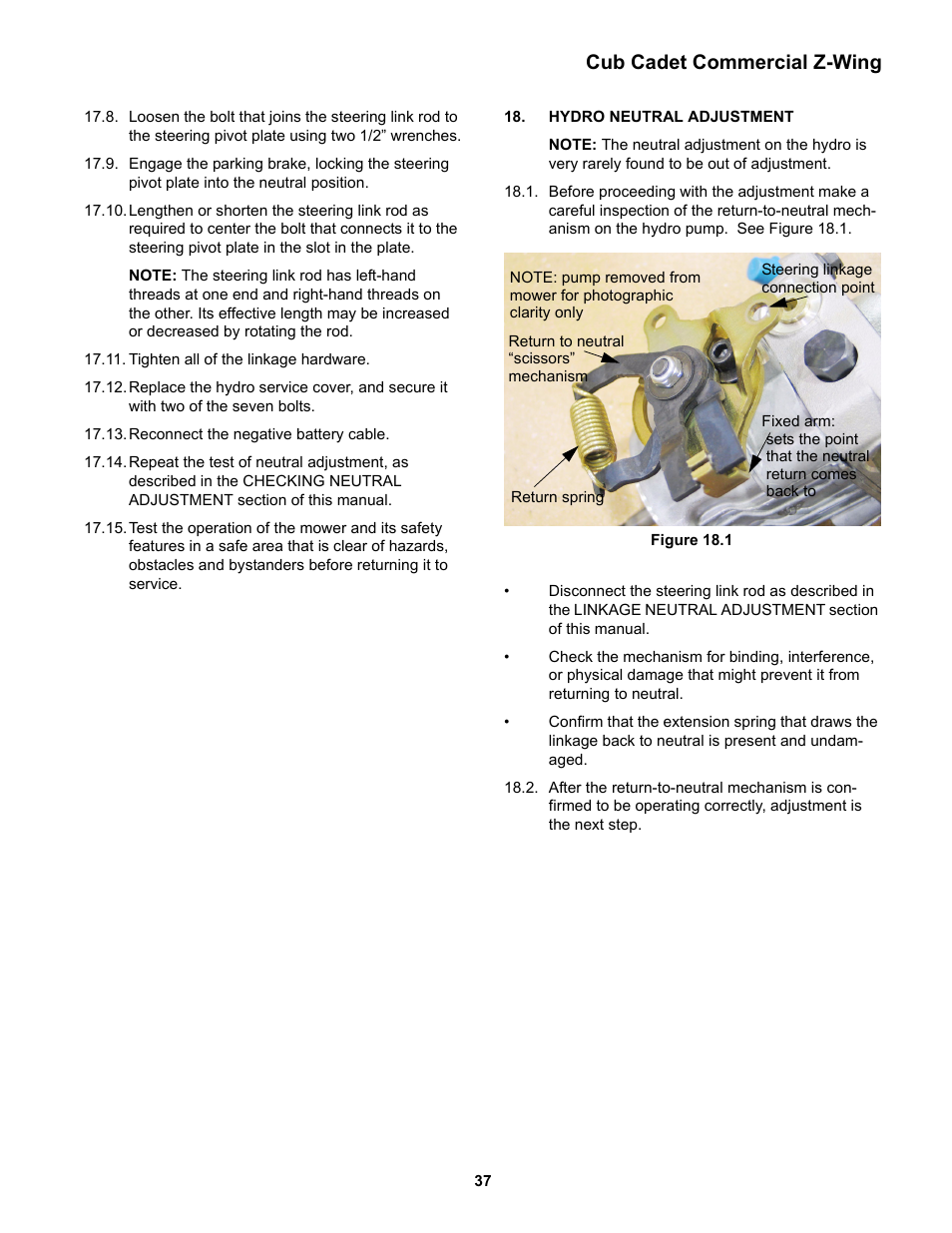 Hydro neutral adjustment, Cub cadet commercial z-wing | Cub Cadet Z-Wing User Manual | Page 41 / 88