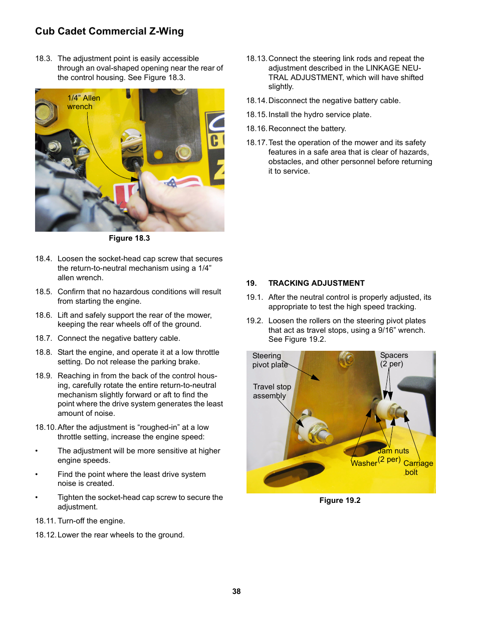 Tracking adjustment, Cub cadet commercial z-wing | Cub Cadet Z-Wing User Manual | Page 42 / 88