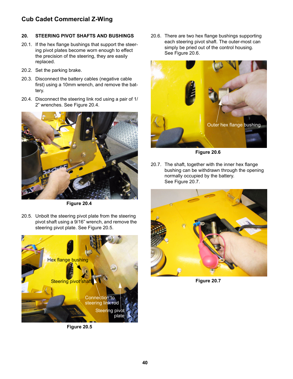 Steering pivot shafts and bushings, Cub cadet commercial z-wing | Cub Cadet Z-Wing User Manual | Page 44 / 88