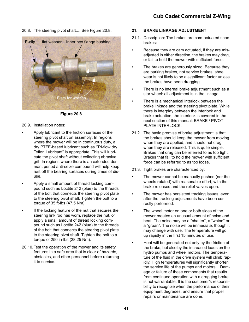 Brake linkage adjustment, Cub cadet commercial z-wing | Cub Cadet Z-Wing User Manual | Page 45 / 88